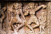 The great Chola temples of Tamil Nadu - The Airavatesvara temple of Darasuram. Detail of the panels of the prakara-wall with scenes of dance. 